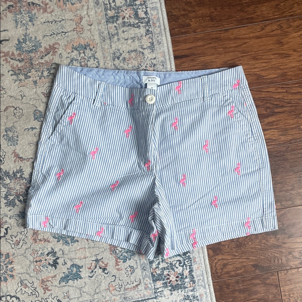 Crown and Ivy Flamingo Embroidered Women Shorts
